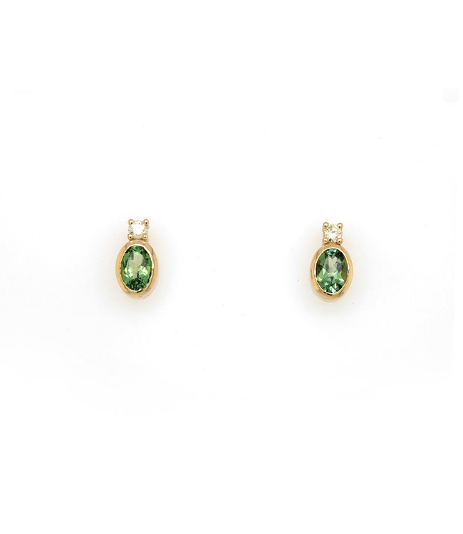 W. de Vaal 14 krt Geelgouden Oorbellen met Toermalijn en Diamant