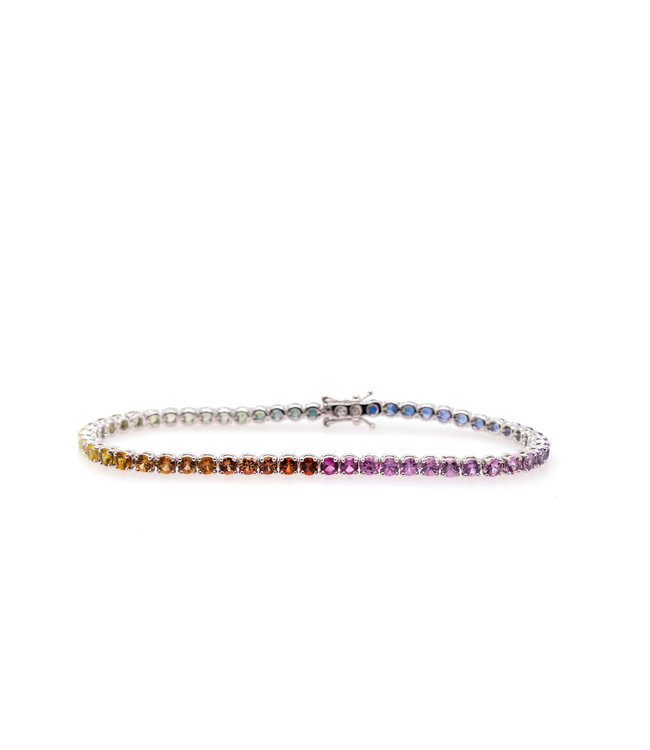 Bloch & Co 18 crt White gold Tennis Bracelet Rainbow with 7.14ct Sapphire 18cm