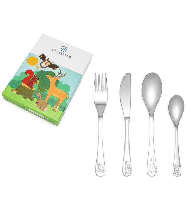 Zilverstad Children cutlery forest animals - 4 pieces - stainless steel - free engraving
