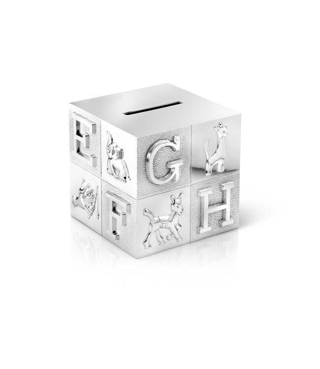 Zilverstad Spaarpot Kubus ABC Zilver Kleur 7,5x7,5x7,5cm