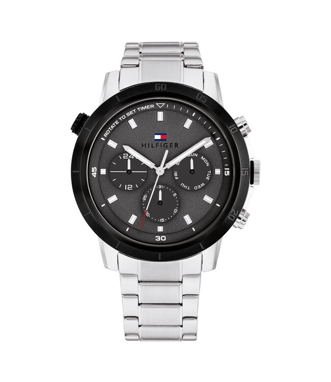 Tommy Hilfiger Horloge Troy Heren Grijs 46mm 5 ATM (Regen- & Spatwaterdicht)