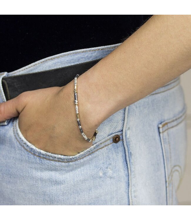 Jeh Jewels Armband Silber oxy und golfilled Röhren 18.5cm