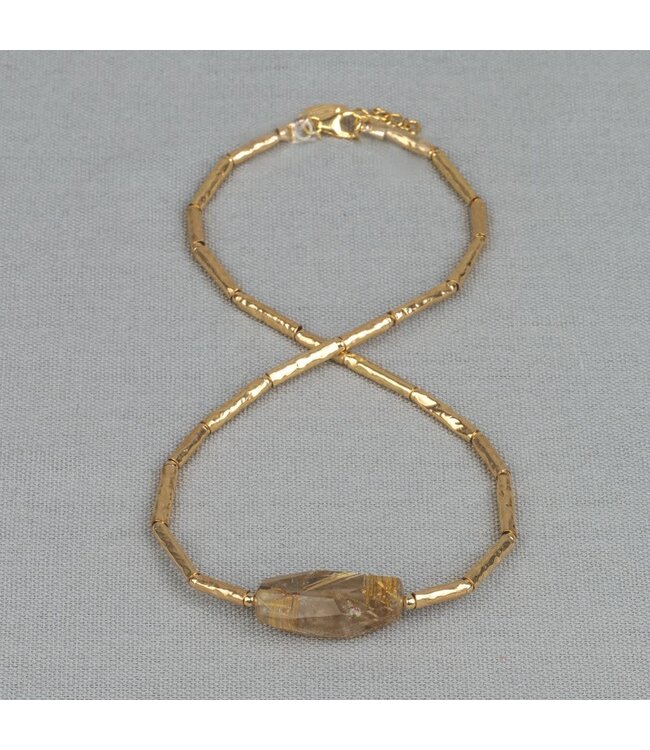 Jeh Jewels Collier LIMITED Goud kleurige buisjes + Gold Rutielkwarts