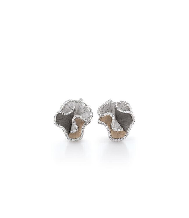 Annamaria Cammilli Sultana Series Earrings, 18Kt White Ice, Natural Beige and Black Lava Gold with Diamonds Dia ct. 0.48