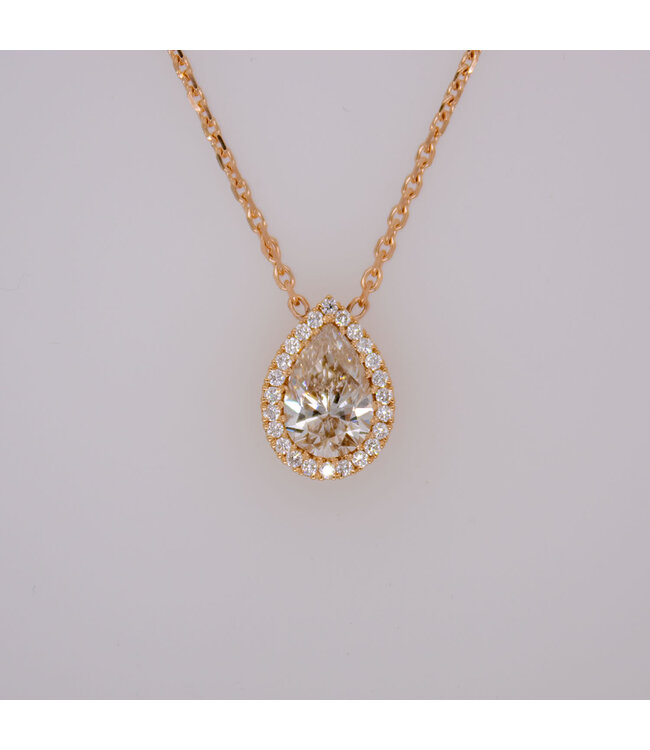 W. de Vaal Collier 18 karaat Licht rosegoud met Champagne diamant