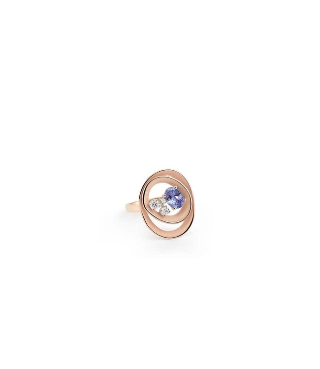 Annamaria Cammilli Dune Solar Color Series Ring, 18Kt Pink Champagne Gold with Tanzanite and Diamonds