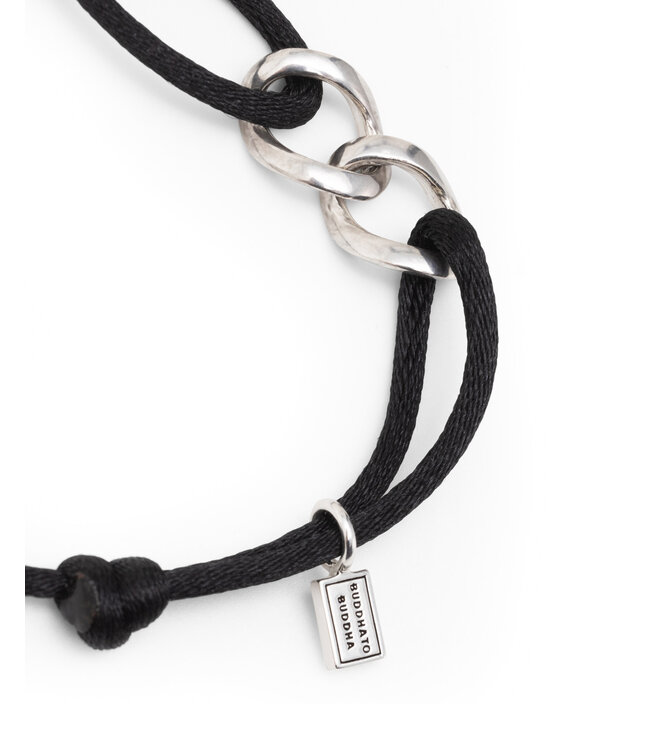 Buddha to Buddha Schakel XS Koord Armband Zilver Zwart