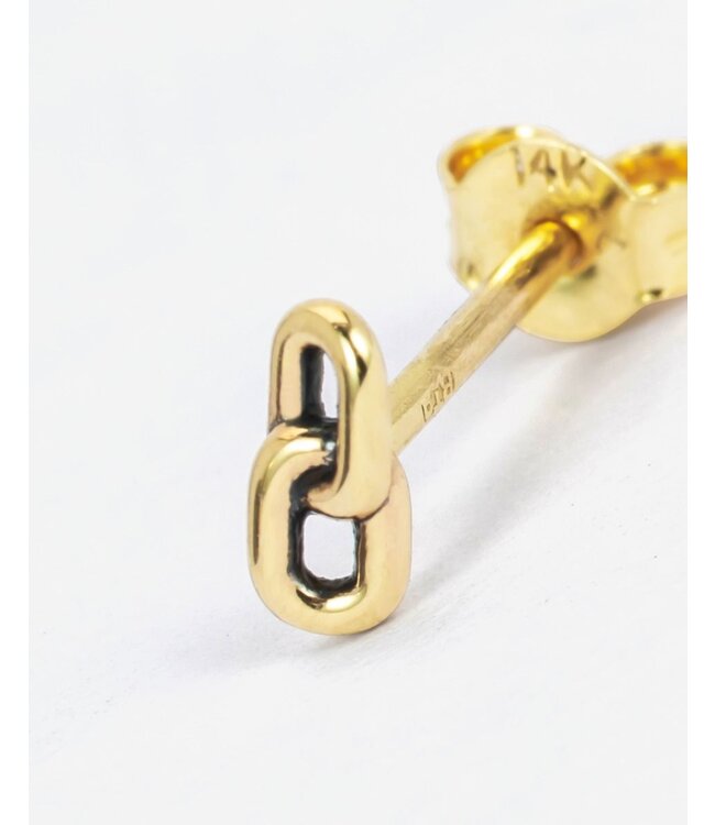 Stacking Oorknopje Double Link Goud 14kt Single Piece