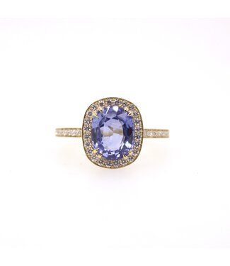 W. de Vaal 18K Geelgouden Ring Maat 57 met SrilankaSaffier 3,13ct & Diamant 0,61ct