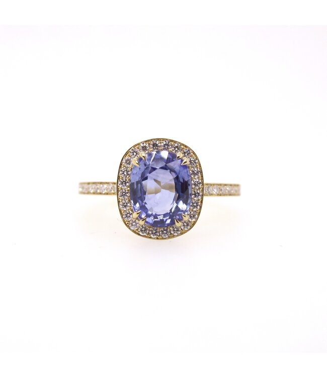 W. de Vaal 18K Geelgouden Ring Maat 57 met SrilankaSaffier 3,13ct & Diamant 0,61ct