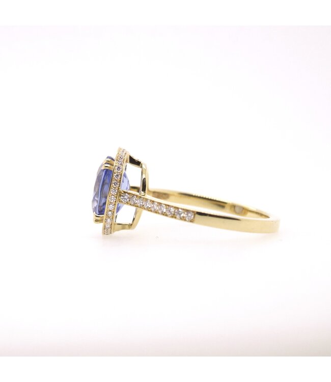 W. de Vaal 18K Geelgouden Ring Maat 57 met SrilankaSaffier 3,13ct & Diamant 0,61ct