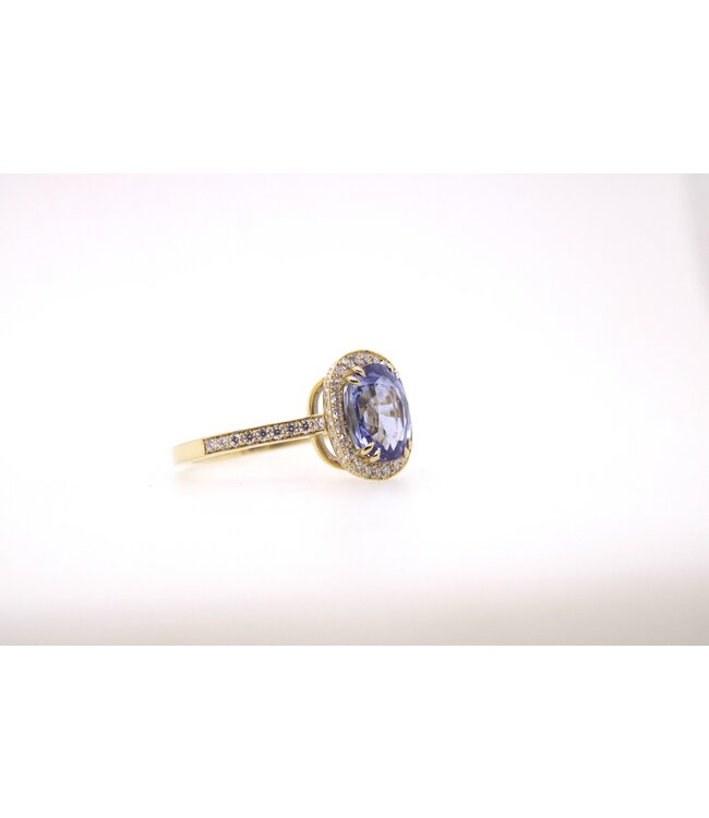 W. de Vaal 18K Geelgouden Ring Maat 57 met SrilankaSaffier 3,13ct & Diamant 0,61ct