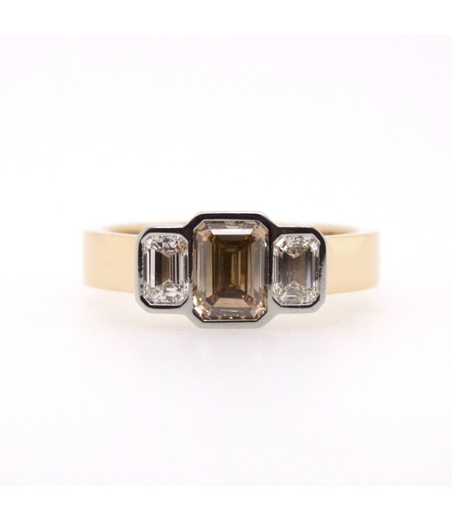 W. de Vaal 18krt roségouden ring maat 56 met Bruine diamant 1.13ct + Champagne 0.62ct