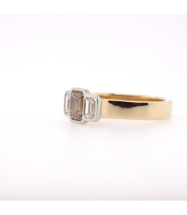 W. de Vaal 18krt roségouden ring maat 56 met Bruine diamant 1.13ct + Champagne 0.62ct