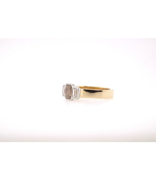 W. de Vaal 18krt roségouden ring maat 56 met Bruine diamant 1.13ct + Champagne 0.62ct