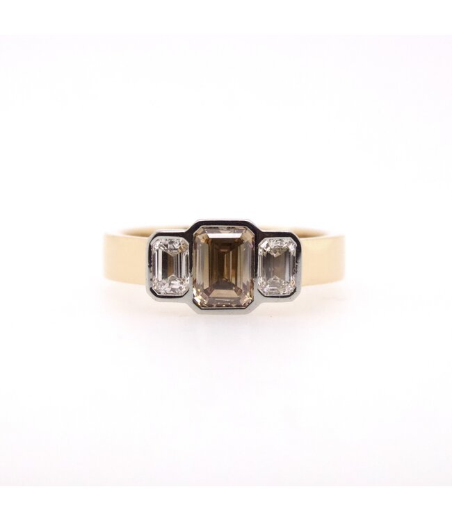 W. de Vaal 18krt roségouden ring maat 56 met Bruine diamant 1.13ct + Champagne 0.62ct