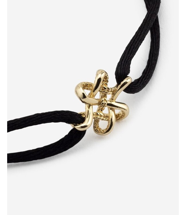 Buddha to Buddha Exklusives Endless Knot Koordarmband Goud 14kt Zwart aus 925er Sterlingsilber – Gratis Gravur