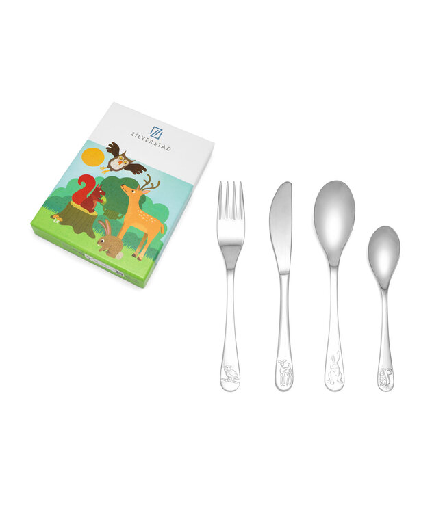 Zilverstad  Kinderbesteck Waldbewohner 4-teilig Edelstahl