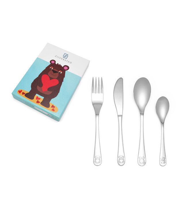 Zilverstad Bear with Heart Baby Cutlery Set 4-piece Stainless Stee