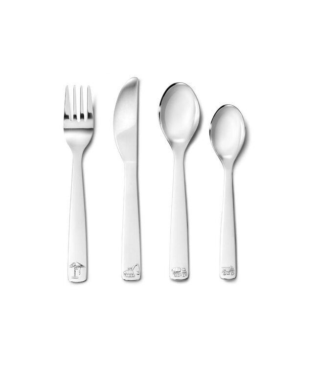 Zilverstad Kinderbestek Bouwvoertuigen 4-delig RVS