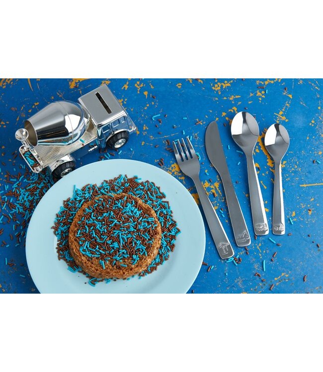 Zilverstad Kinderbestek Bouwvoertuigen 4-delig RVS