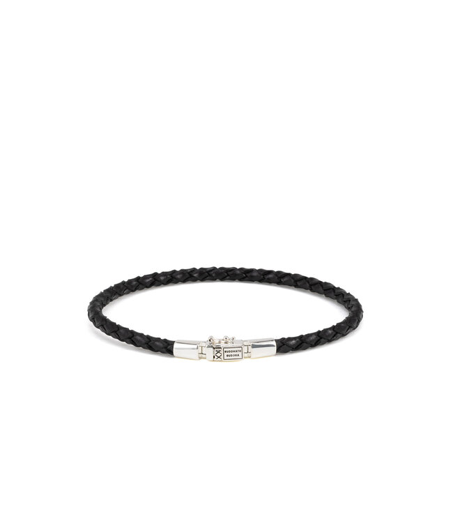 George Mini Leren Armband Zwart Verguld Zilver | Juwelier De