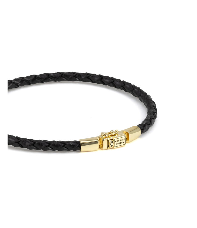 George Mini Leren Armband Zwart Verguld Zilver | Juwelier De