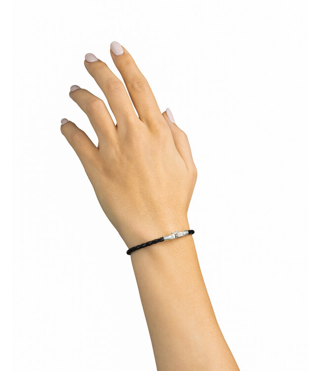 George Mini Leren Armband Zwart Verguld Zilver | Juwelier De
