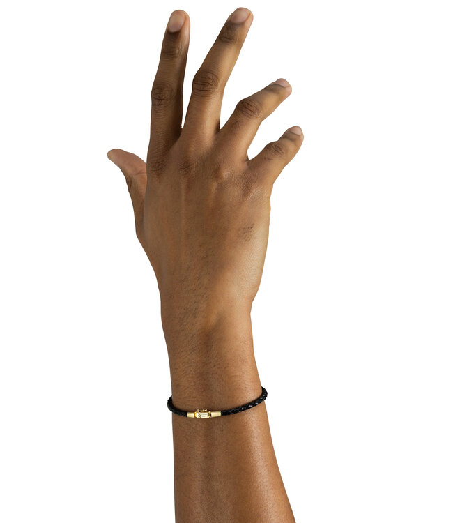 George Mini Leren Armband Zwart Verguld Zilver | Juwelier De