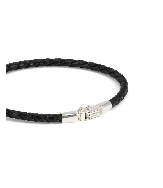 George Mini Leren Armband Zwart Verguld Zilver | Juwelier De