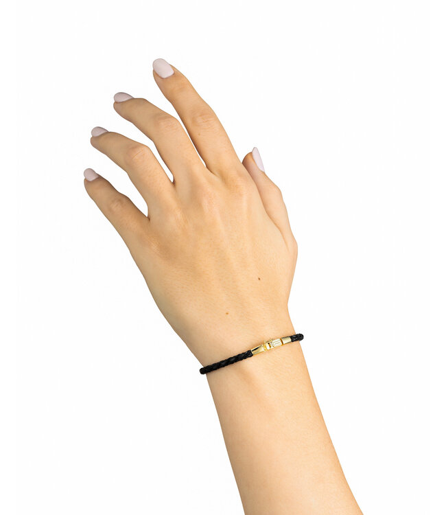 George Mini Leren Armband Zwart Verguld Zilver | Juwelier De