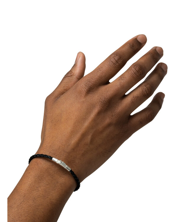 George Mini Leren Armband Zwart Verguld Zilver | Juwelier De
