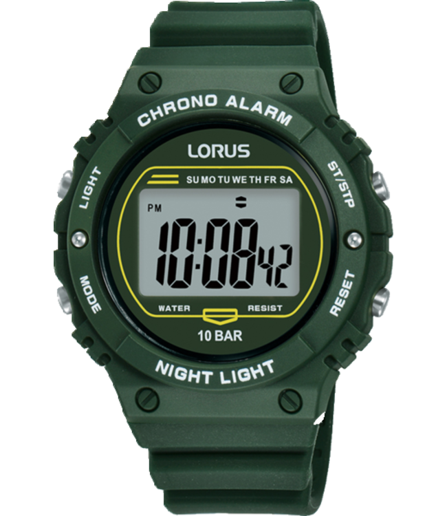 Lorus Horloge Heren Digitaal Siliconenband Groen 100M Wr
