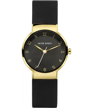 Jacob Jensen Minimalistische Uhr mit schwarzem Silikonarmband - 165