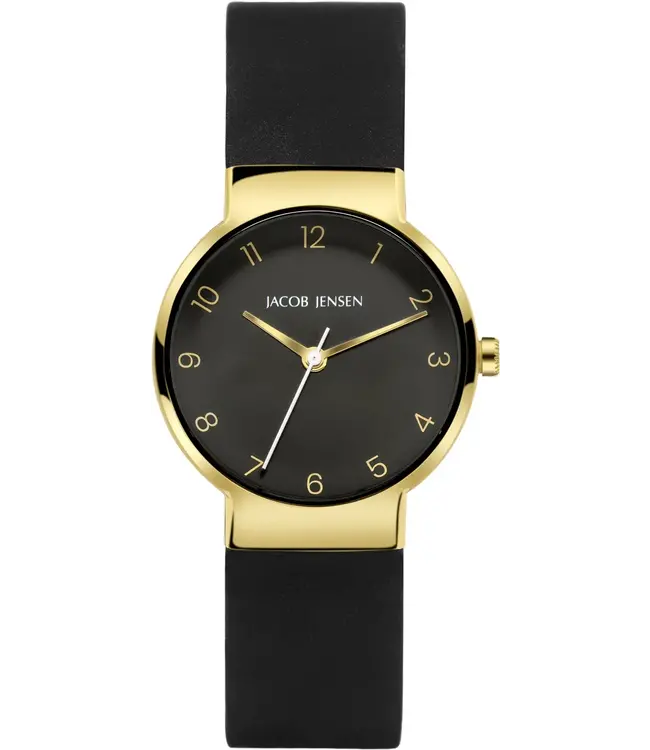 Jacob Jensen Minimalistische Uhr mit schwarzem Silikonarmband - 165