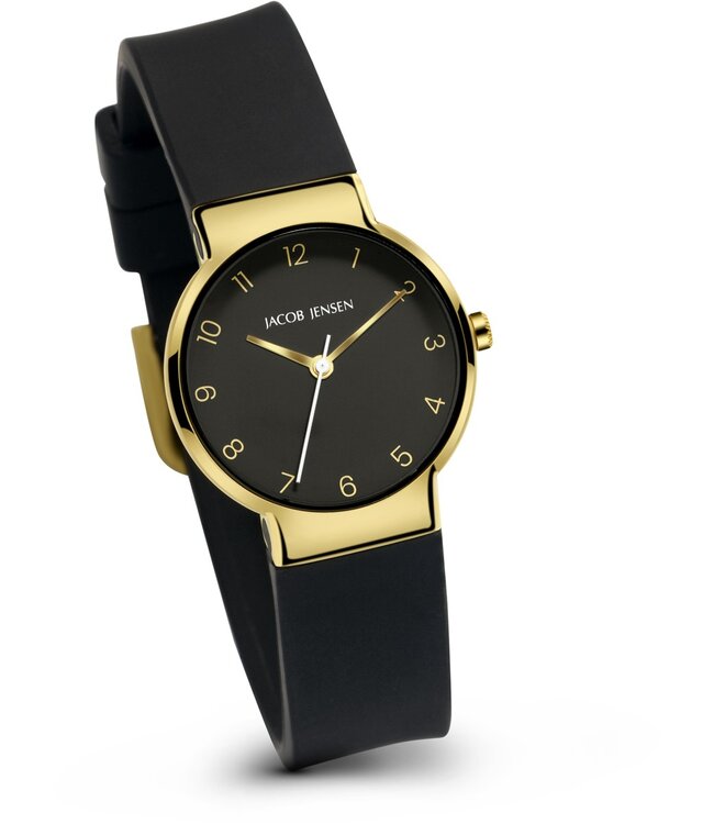 Jacob Jensen Minimalistische Uhr mit schwarzem Silikonarmband - 165