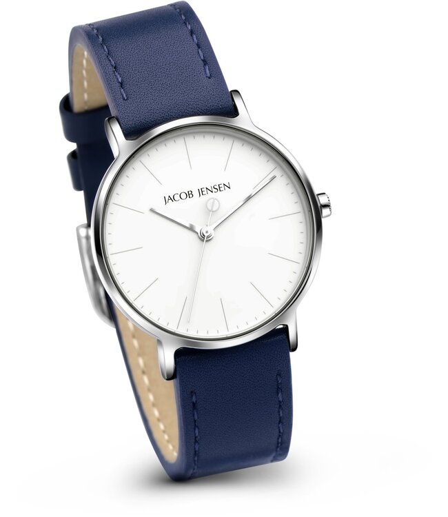 Jacob Jensen Minimalistische Uhr mit blauem veganem Lederarmband - 173