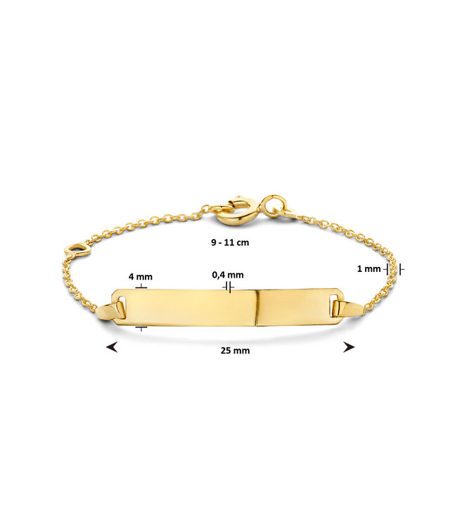 Kinderarmband mit Herz-Gravurplatte – 9K Goldfarben – 4,0 mm – 9-13 cm