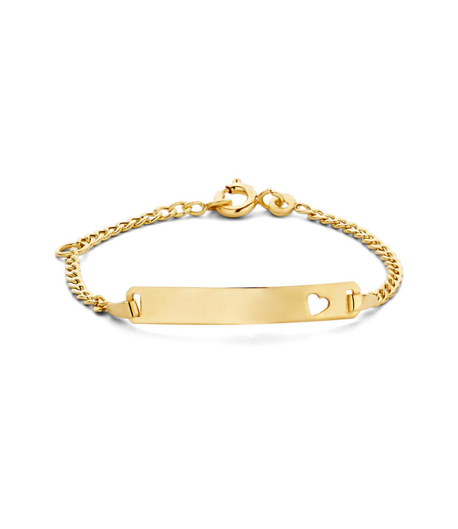 9K geelgouden graveerarmband met hartplaat