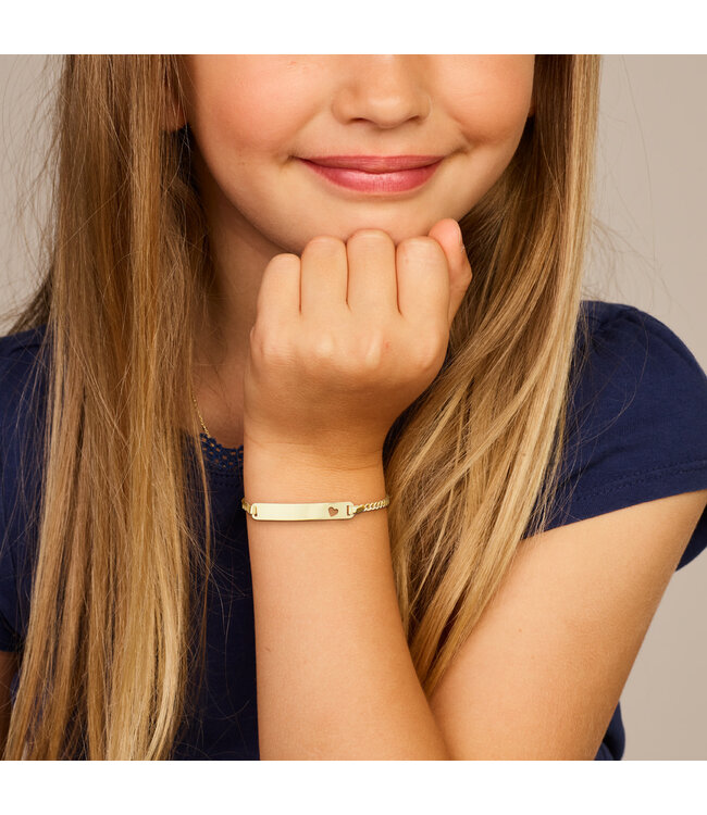9K geelgouden graveerarmband met hartplaat