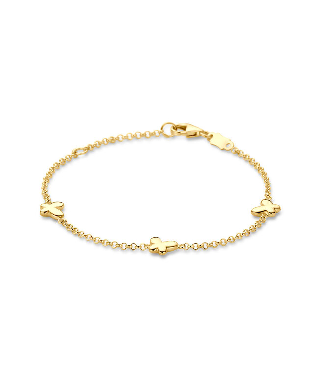 Gouden kinderarmband 11-13 cm met vlinder