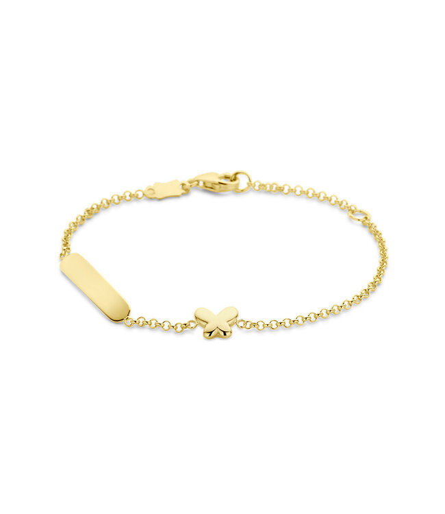 Baby engraving bracelet with butterfly in 14K yellow gold Lengte 11cm/13cm
