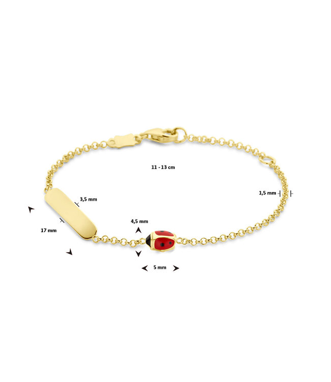 Baby-Gravurarmband mit Marienkäfer aus 14K Gelbgold 11cm/13cm