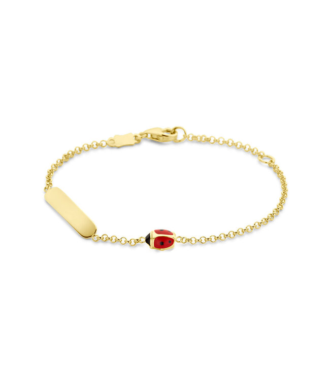 Baby graveerarmband met lieveheersbeestje Plaat 3,5mm 14K Geelgoud Lengte 11cm/13cm