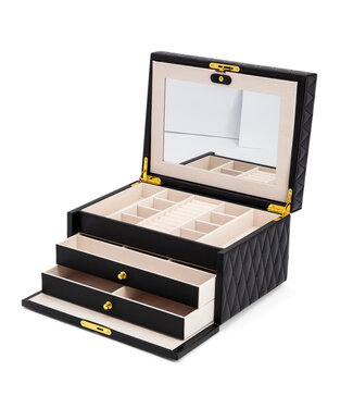 Luxe Zwarte Sieradenbox met Twee Lades en Meerdere Vakjes – Artikelnummer 95.00106