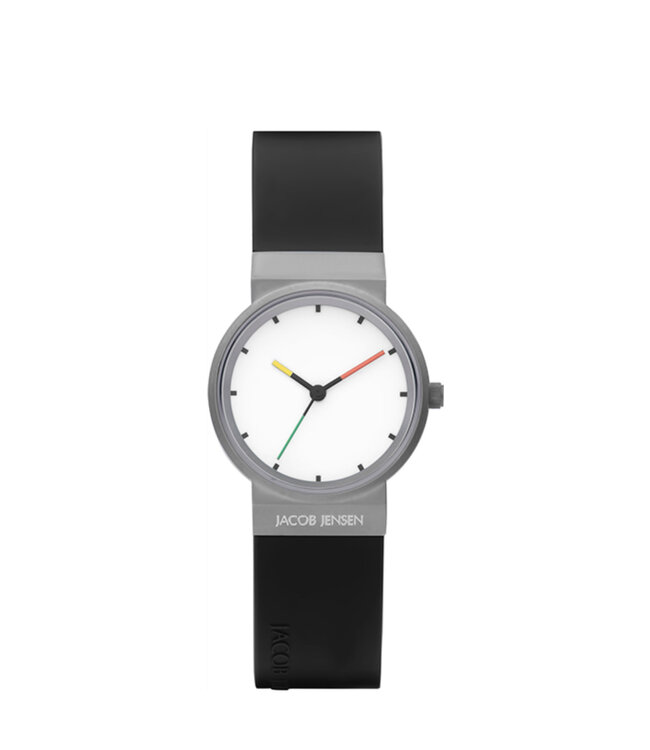 Jacob Jensen Titanium 652 Damenuhr 28,5 mm mit Saphirglas und Kautschukband