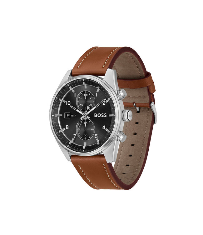 Boss SKYTRAVELLER Bruine band met Zwarte wijzerplaat – 44mm – HB1514161