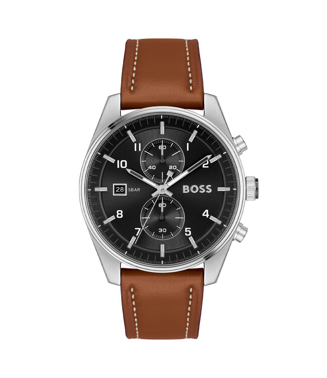 Boss SKYTRAVELLER Bruine band met Zwarte wijzerplaat – 44mm – HB1514161
