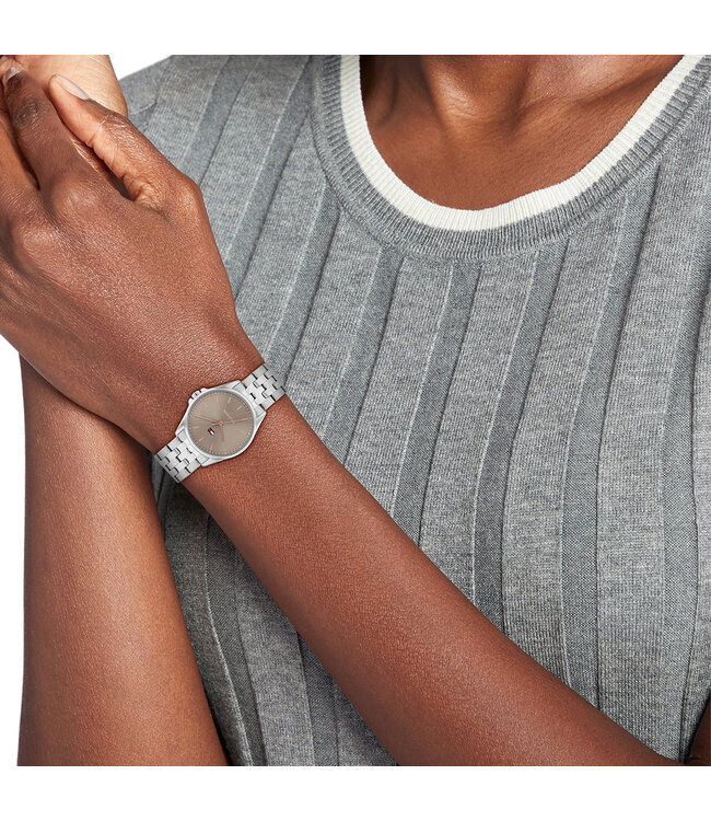 Tommy Hilfiger Jade Dames Staal Staal Taupe 30mm