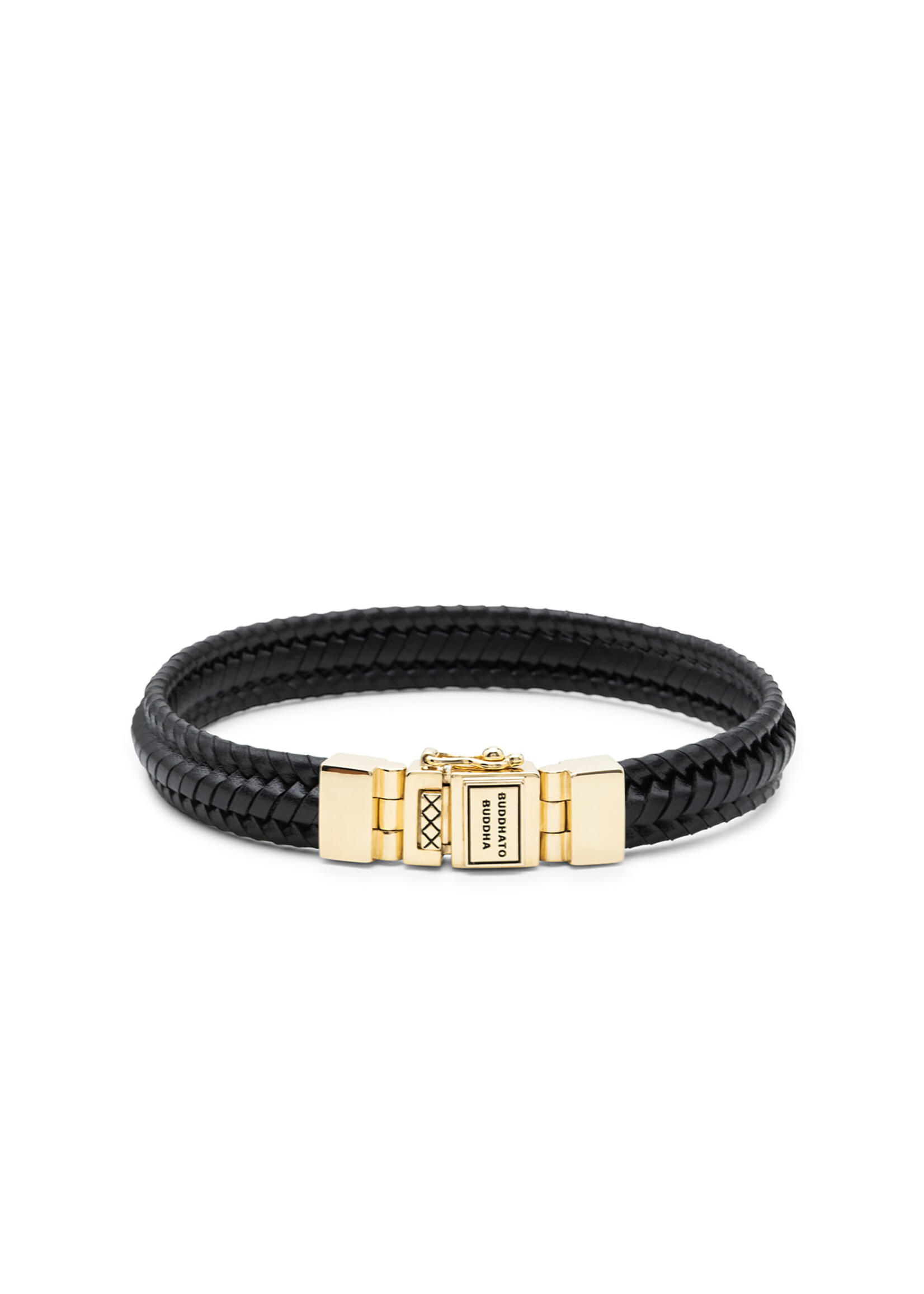 Buddha to Buddha Buddha to Buddha Leer Armband Edwin Small Goud Verguld Zwart